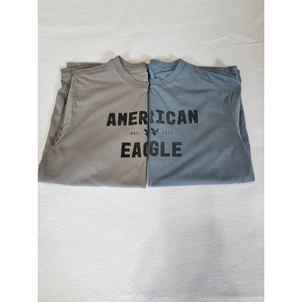 American Eagle Mens Graphic T-Shirt Bundle 2 Pack Grey Blue Super Soft Small